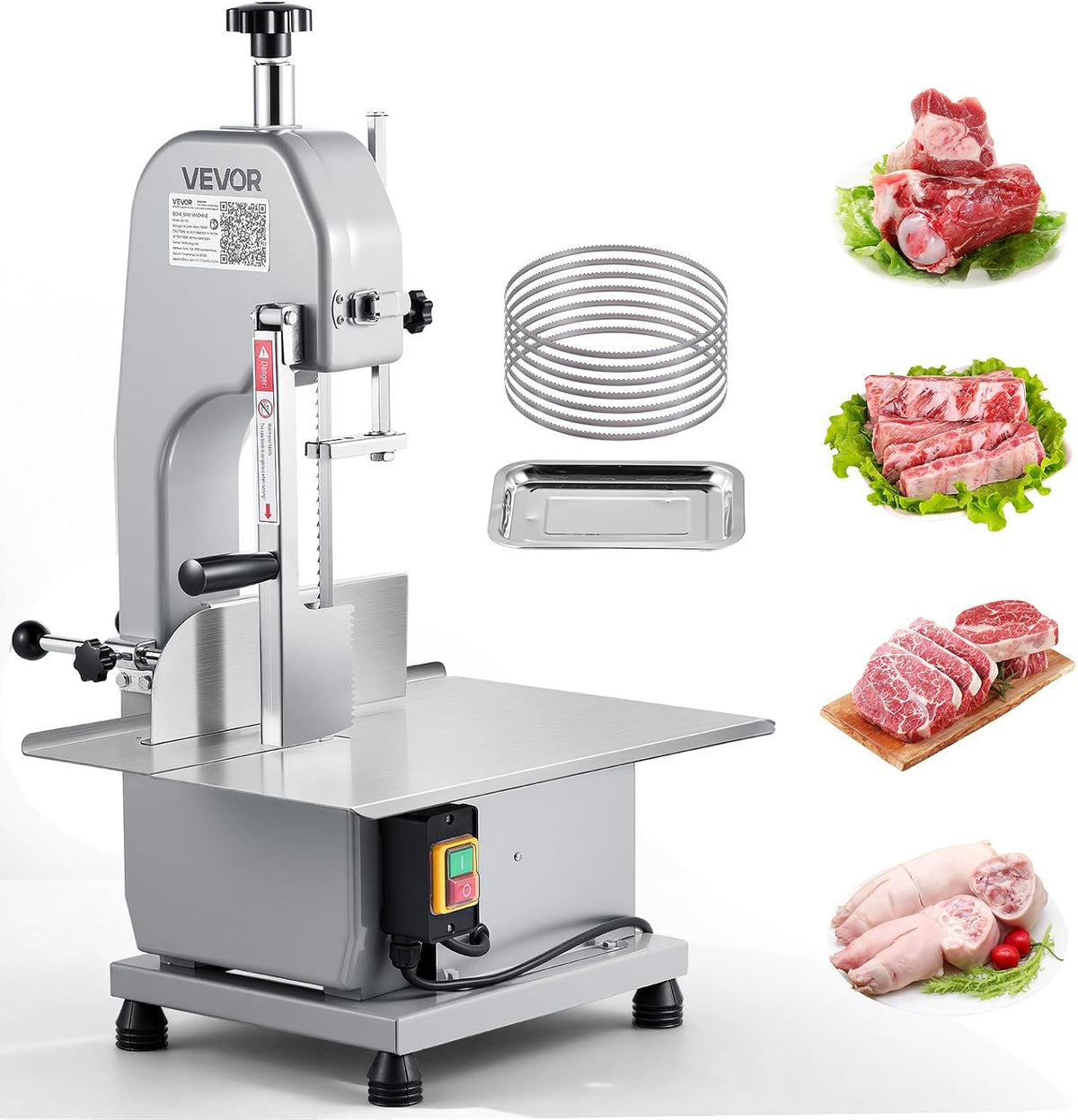 Picadoras de carne de VEVOR, Sierra de Hueso Eléctrica 1500 W, Máquina Eléctrica para Cortar Huesos y Carne Congelada, Grosor de Corte de 0-110 mm