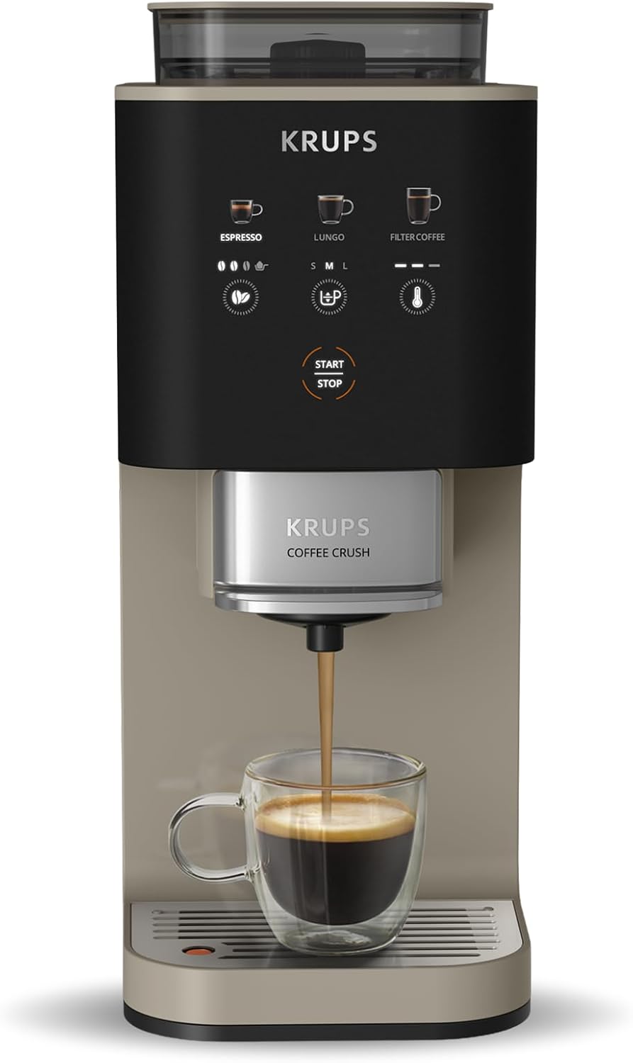 KRUPS Cafetera automática, Coffee Crush, Cafetera automática, Súper compacta, Beige