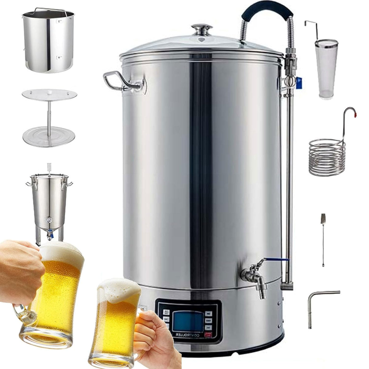 Tiuheyo Aceites de motor para coch, Sistema eléctrico de elaboración de cerveza de acero inoxidable de 60 litros con enfriamiento rápido y control de