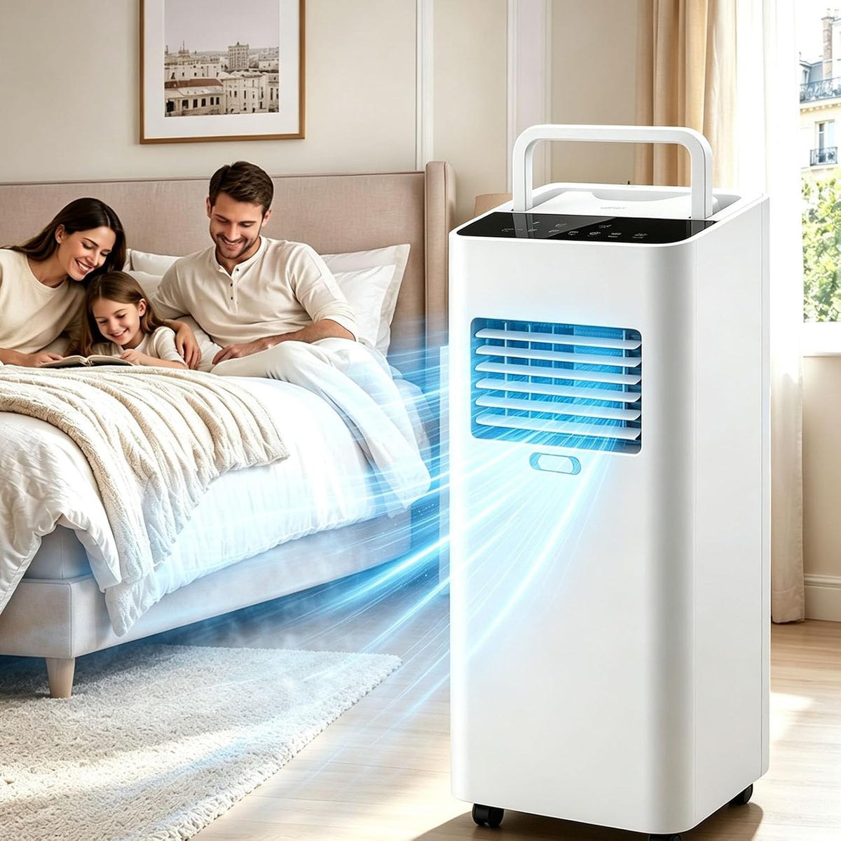 Aire acondicionado portátil 3 en 1 de 7000BTU con mando a distancia, temporizador de 24 horas y kit de ventilación para ventana, unidad móvil potente