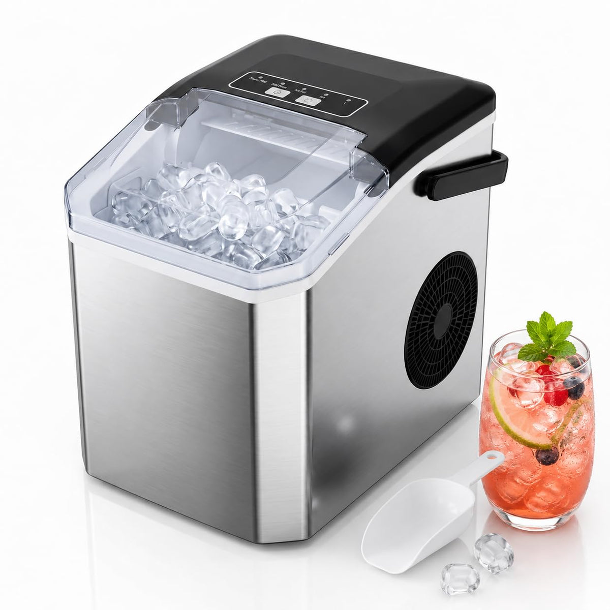 ELECVIVA Máquinas para hacer hielo, Máquina de Hielo de Bala Transparente, 9 Cubitos en 6-8 Min