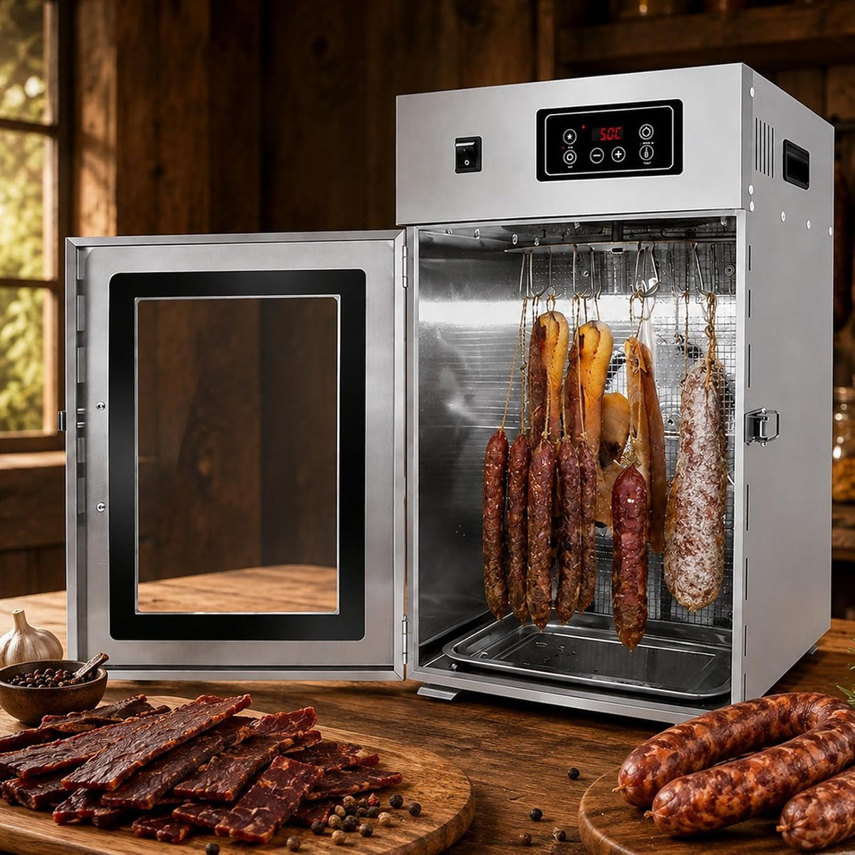 Deshidratador Caja Biltong INOX con 14 Ganchos Y Control Digital De 30-90 °C, Soflightmok