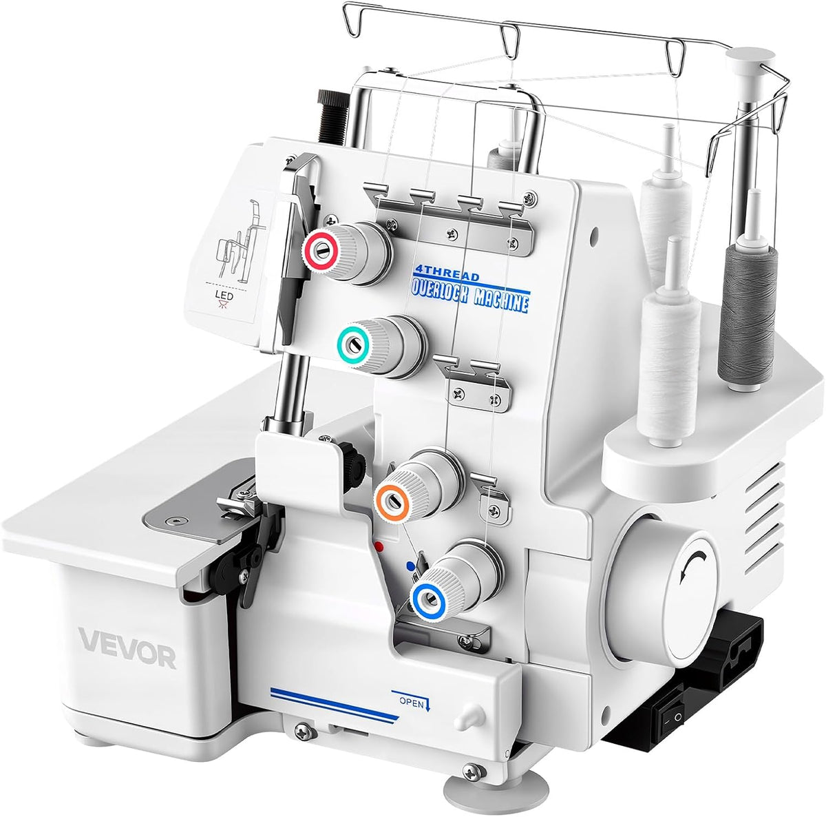 Máquinas de coser básica de VEVOR, Máquina de Coser Overlock, 1250 Puntadas por Minuto, Compatible con 3 y 4 Hilos, con Luz LED y Pies de Succión