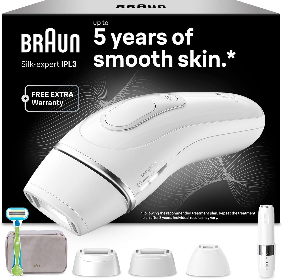 Braun PL3136 Sistemas de depilación de luz pulsada, Depiladora Luz Pulsada Silk-expert Pro 3, Blanca/Plateada