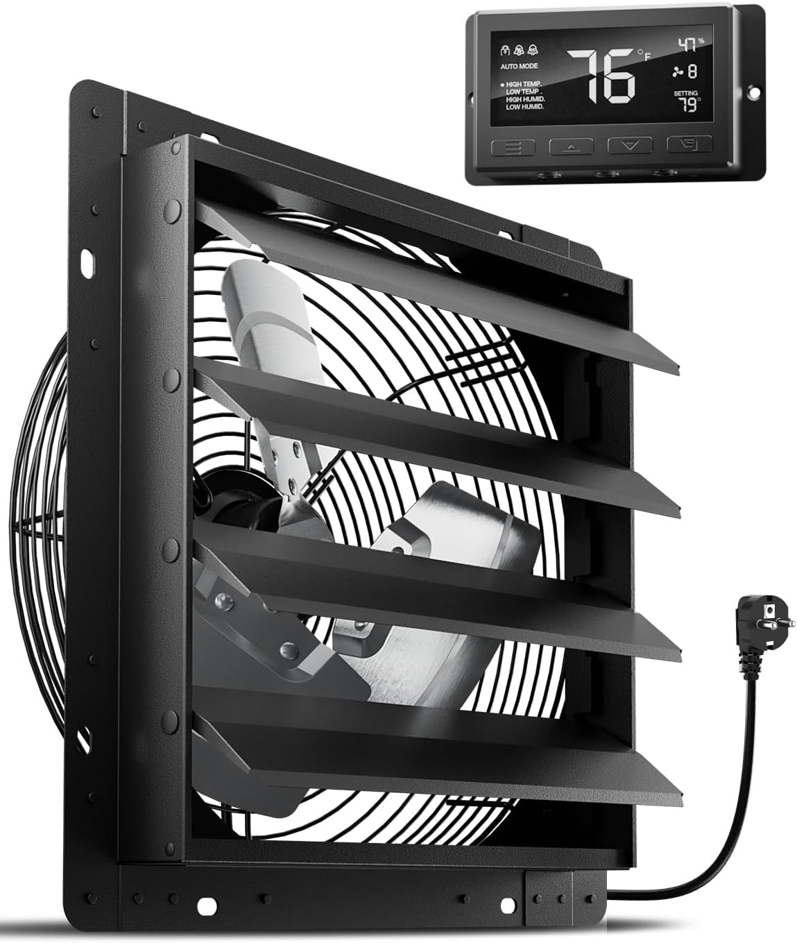 Ventiladores de pared de HG Power, Extractor de 350 mm con Regulador de Temperatura y Humedad Ventilador Industrial de pared Inteligente 2200m³/h