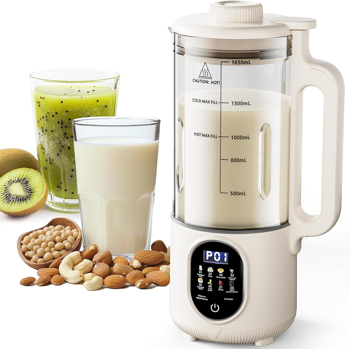 Batidoras de vaso de KLEANMAX, Máquina para hacer leche de nueces mejorada de 55.5 onzas (extragrande), máquina automática de leche de soja 10 en 1