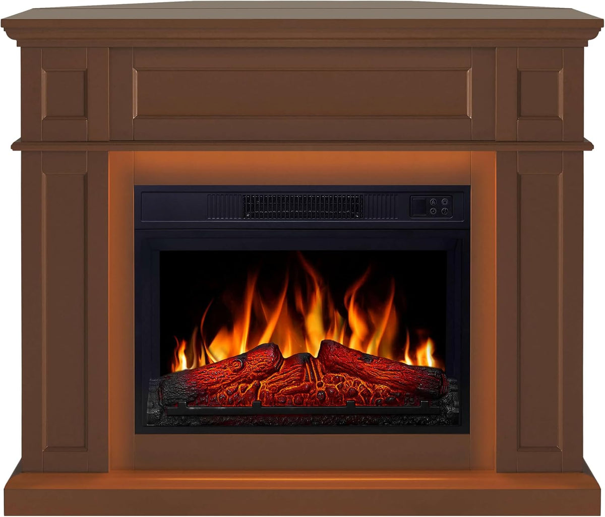 Chimenea eléctrica ArtiFlame, Linz AF23S - Chimenea eléctrica 2 en 1 marrón con iluminación LED, efecto llama realista, ahorro de energía