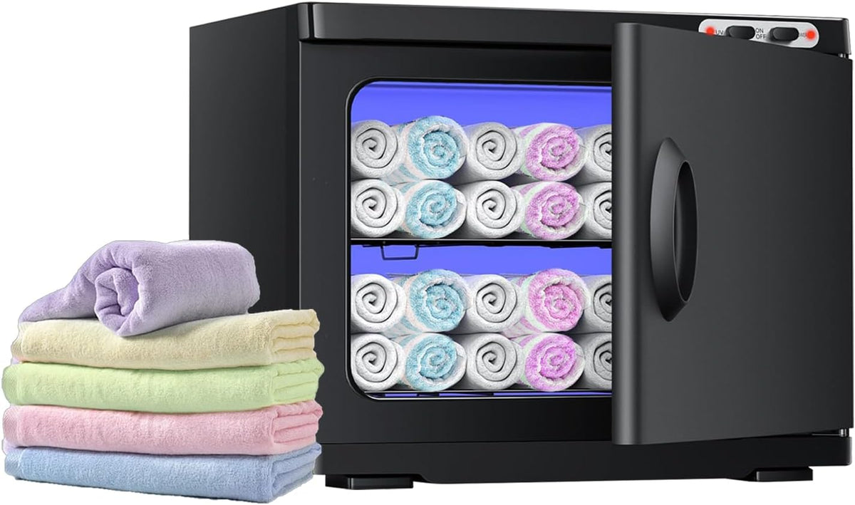 Calientatoalla de Clickovia, Armario calentador de toallas de 23 L con esterilización UV de 360°, función de mantenimiento del calor a 80 °C, ideal