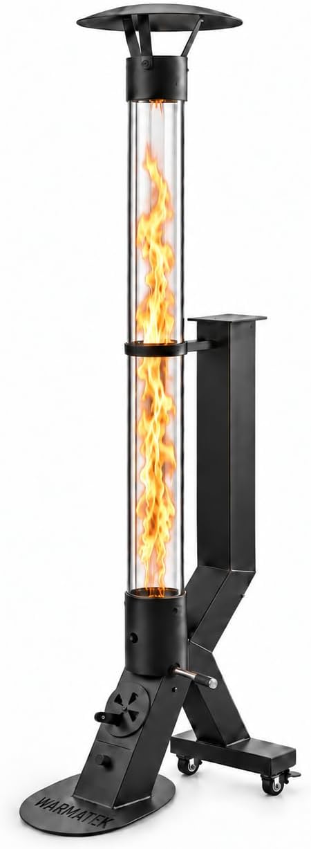 Chimenea de WARMATEK, Patio + Estufa de pellets premium para terraza 5000 W, Chimenea de pellets escandinava al aire libre sin electricidad ni gas