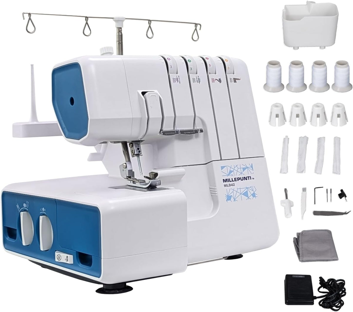 MILLEPUNTI MLD42 Máquinas de coser básica, Serger - Máquina de coser Overlock con 1300 puntadas por minuto, 2/3/4 hilo, longitud de puntada ajustable