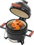 Barbacoas de carbón CUSANSK, Barbacoa de carbón vegetal de cerámica de 50 x 47 cm con termómetro, superficie de parrilla de 32 cm y aislamiento