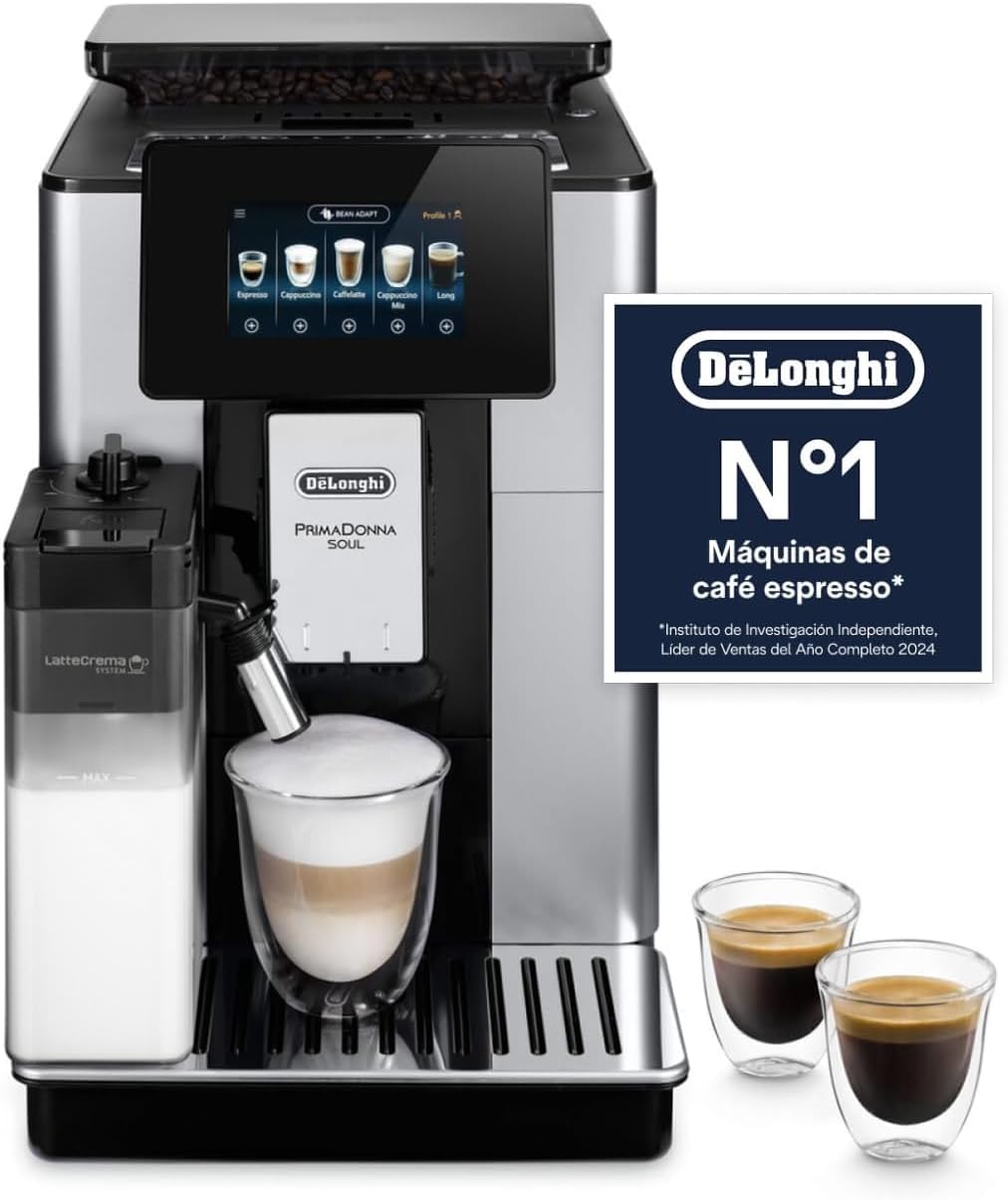 De'Longhi Cafetera automática, PrimaDonna Soul - Cafetera Superautomática 18 Bebidas Plata/Negro