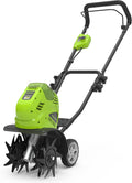 Cultivadores y arado Greenworks, G40TL Motoazada de Batería, Motocultor de Púas Delanteras, Ancho de Trabajo de 25 cm, Profundidad de Labranza de 13