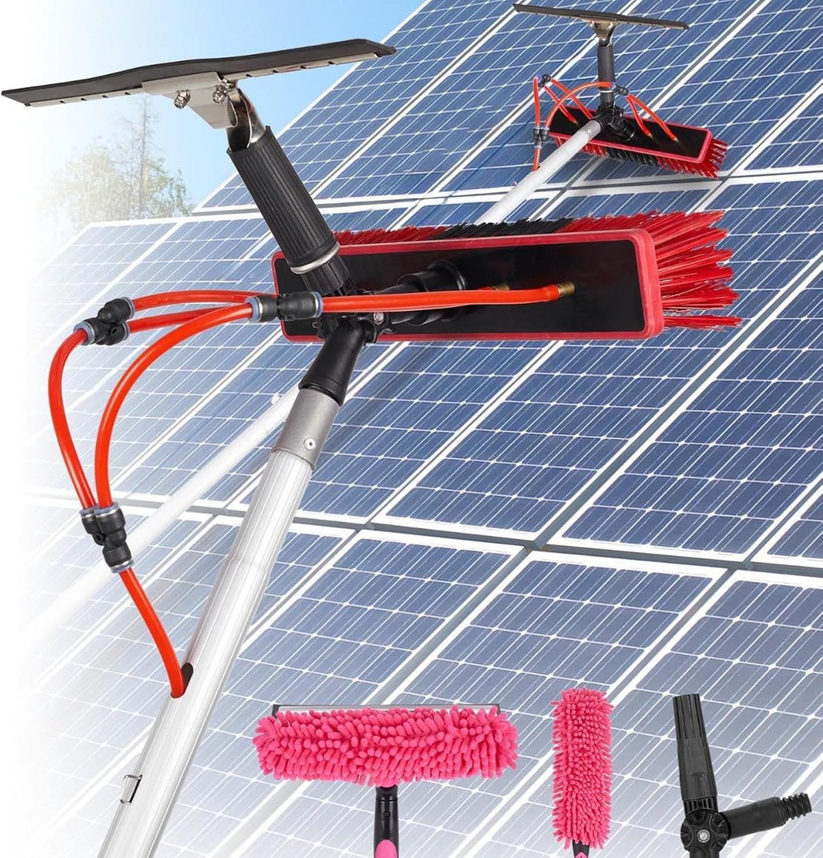 Generic Barras telescópica, Kit de Limpieza telescópica de Ventanas, pértiga Extensible con Suministro de Agua y Cabezal de Cepillo, Herramienta para