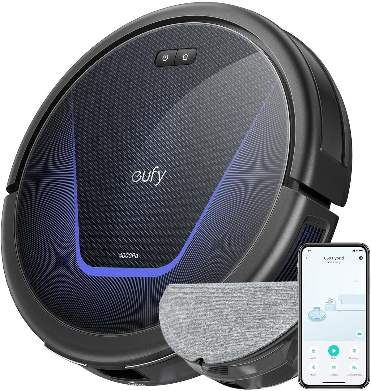 eufy Robot aspirador, G50 Hybrid Robot Aspirador con Potente Succión de 4.000 Pa, Navegación Dinámica, Cepillo Desenredante Pro, Cepillo de Rodillos