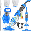 tillvex Limpiafondos automático, Aspirador de Piscina con batería y Barra telescópica + Filtro de Repuesto de hasta 15 m³