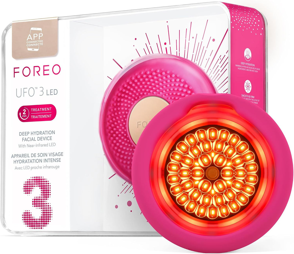 Mascarilla FOREO, UFO 3 LED, mascarilla facial 4 en 1, Hidratante facial, Luz LED de espectro completo, Terapia de tejido profundo NIR y de luz roja