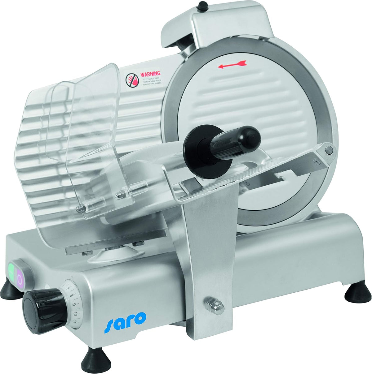 SARO Cortafiambr, AS 250 Máquina de cortar, hoja de 250 mm Ø, grosor de corte 0-11 mm, con afilador de cuchillos, carcasa de metal ligero, 230 V