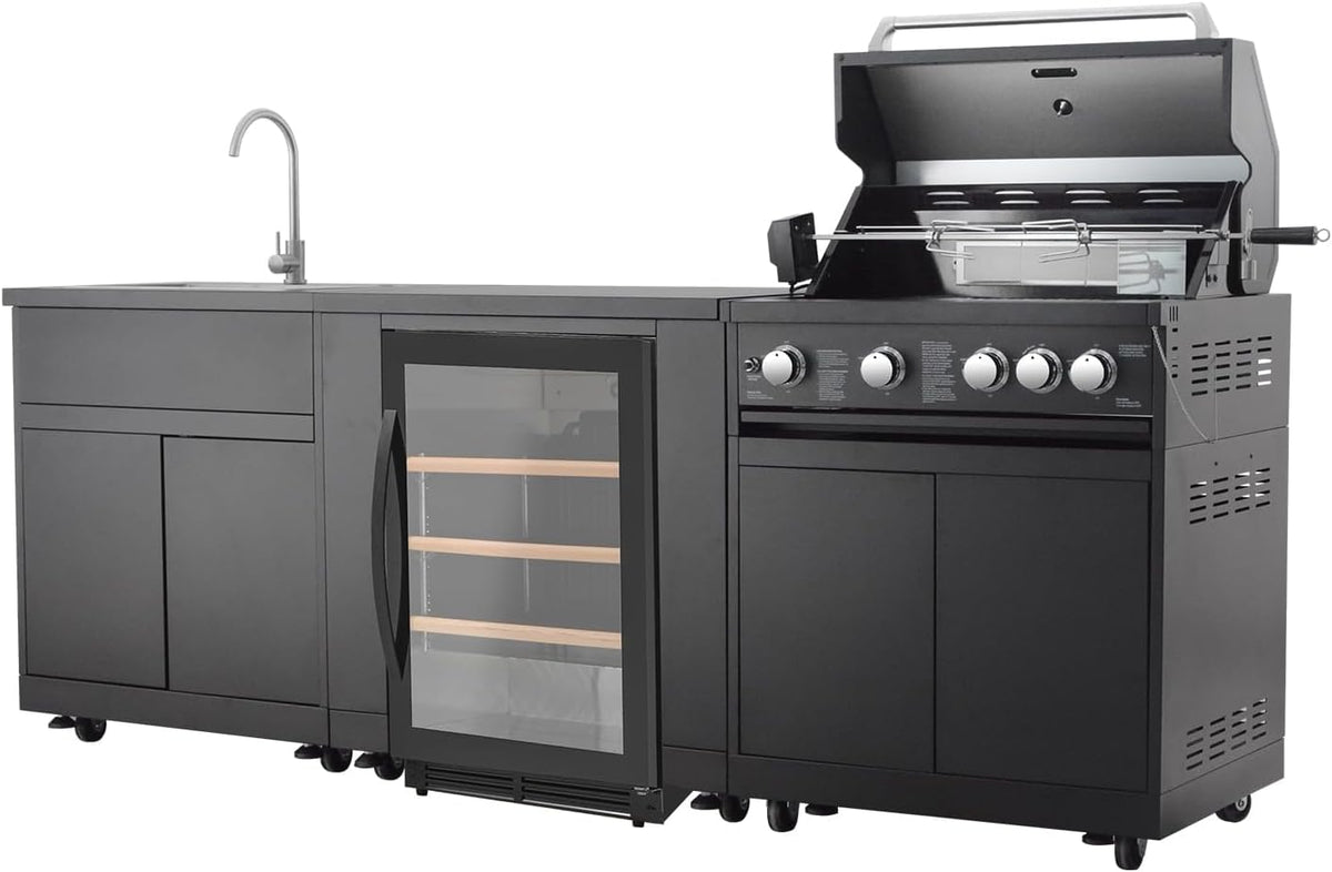 Parrillas de propano GORILLER, Cocina al Aire Libre JUNGLE 251x66x129cm 4 quemadores + quemador trasero (incluye rotisserie y cubierta)
