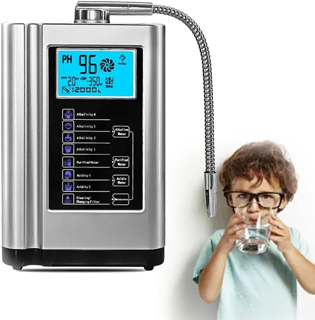 ZyKnaurral Purificadores de agua, Ionizador De Agua Alcalina - Ph 3.5-10.5, Orp hasta -500 Mv, 7 Configuraciones De Calidad del Agua, Filtro De Agua
