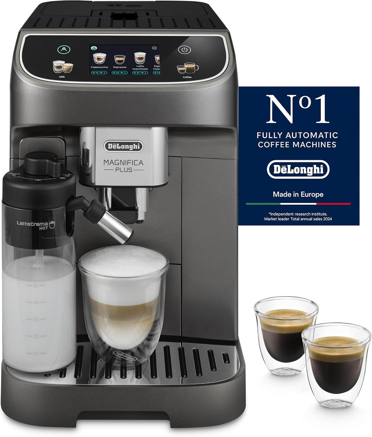 Cafetera automática De'Longhi, Magnifica Plus ECAM320.70.SB, Máquina de Café Automática con LatteCrema Caliente para Capuchino Automático, Pantalla