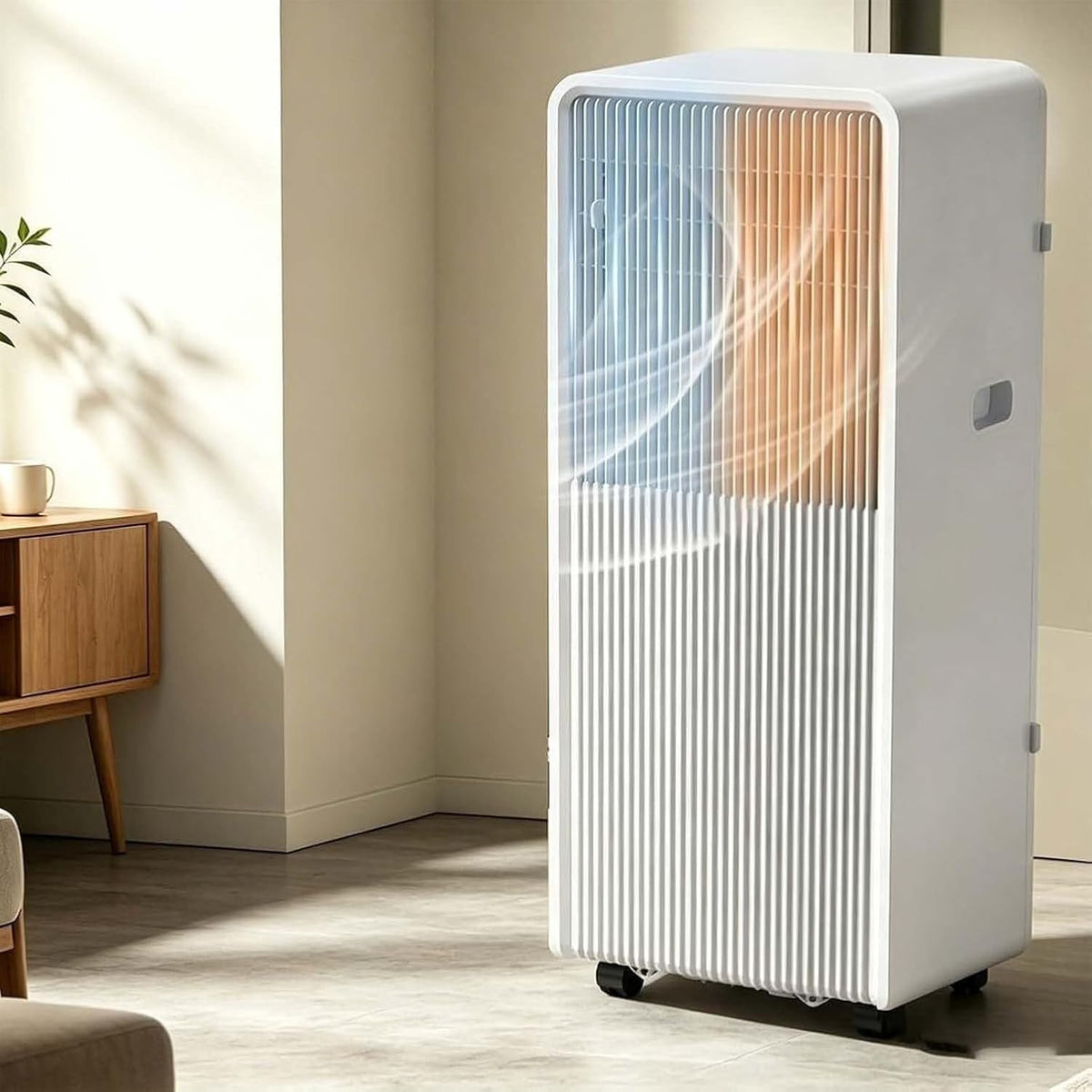 Aire acondicionado portátil Portátil 4 en 1 con Refrigeración, Calefacción, Deshumidificación, Panel de Control y Ruedas 360° para Uso Doméstico, Q2