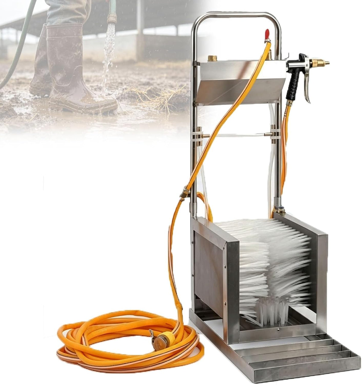 Pfps Limpiadores de calzado, Limpiador Automático De Botas De Acero Inoxidable Y Máquina para Limpiar Calzado De Lluvia, con Manguera De 5 M Y Pistola