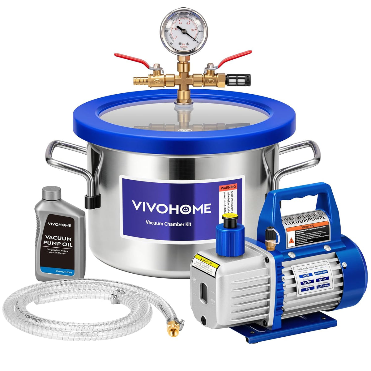 5CFM de VIVOHOME, equipo de vacío y bomba, Bomba de Vacío Monofásica 3, con Kit de Cámara de Vacío 5, 68L