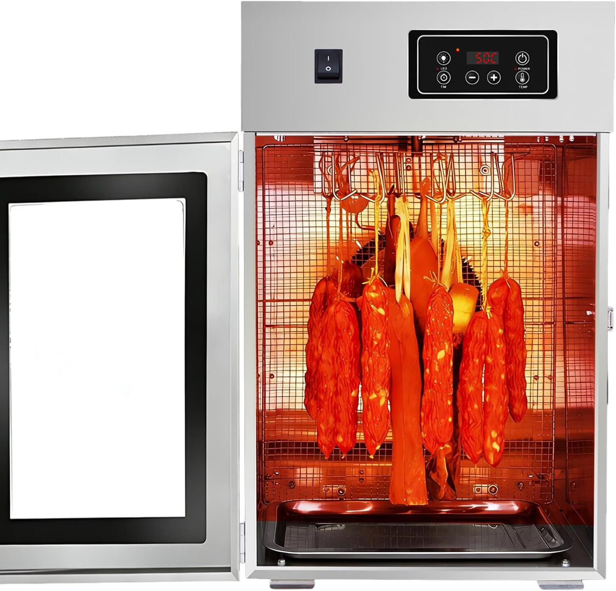 Deshidratador Secador De Carne Giratorio 360°, 800 W Madurador En Seco, con 14 Ganchos Y Panel De Control LED, Capacidad De 7, 5 Kg, Temperatura