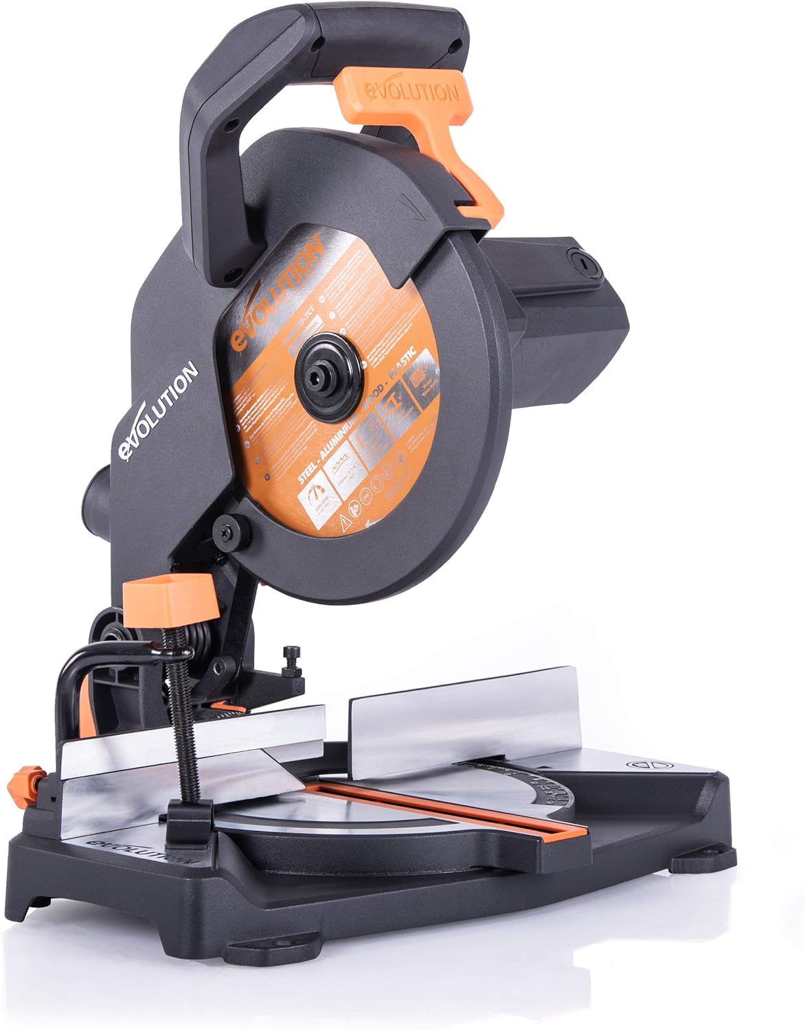Evolution Power Tools R210CMS Sierras ingletadora, Multimaterial Sierra Ingletadora - Corta acero dulce, aluminio, plástico, madera con clavos