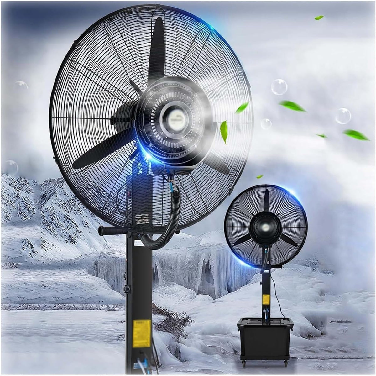 Ventiladores de pedestal Ventilador de pie con niebla, ventilador de nebulización oscilante de 90°, capacidad de 42 litros, resistente, 3 ajustes de