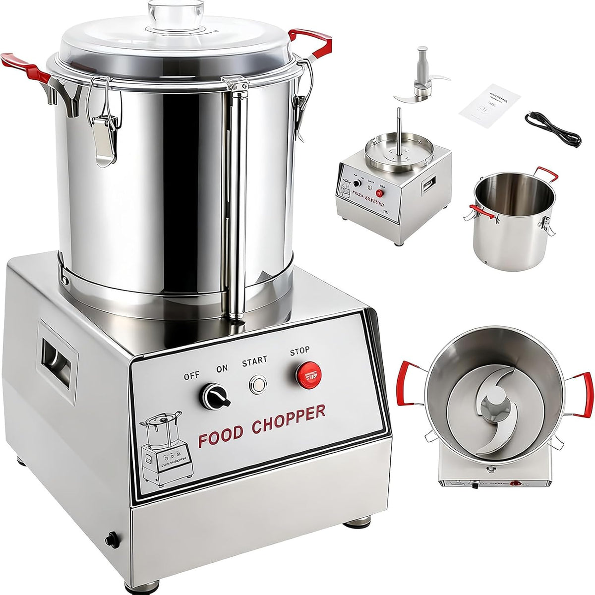 SHUMIAO Picadoras de carne, Procesador De Alimentos Comercial De 1400 W, Motor De 1400 RPM, Cortador De Verduras Eléctrico De Acero Inoxidable, para