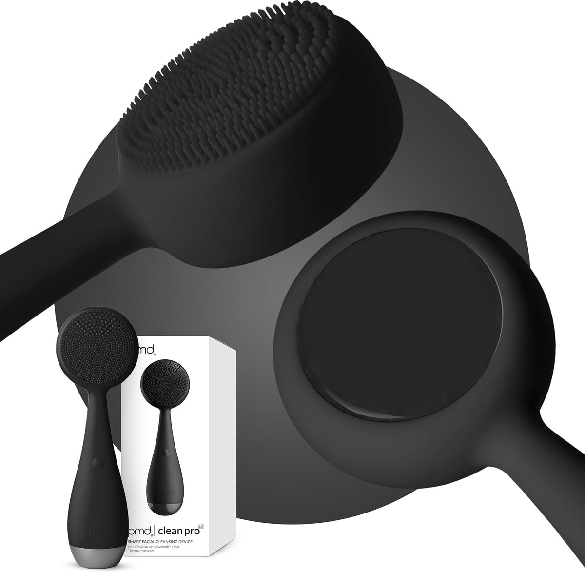 Dispositivos tonificadores facial de PMD, Clean Pro OB - Dispositivo de limpieza facial inteligente con cepillo de silicona y gema de obsidiana