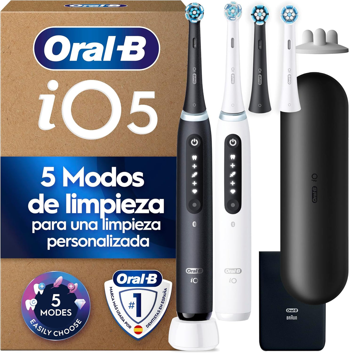 Oral-B Cepillos de dientes eléctricos de rotación, iO 5N Cepillos de Dientes Eléctricos, Negro Y Blanco, Pack de 2