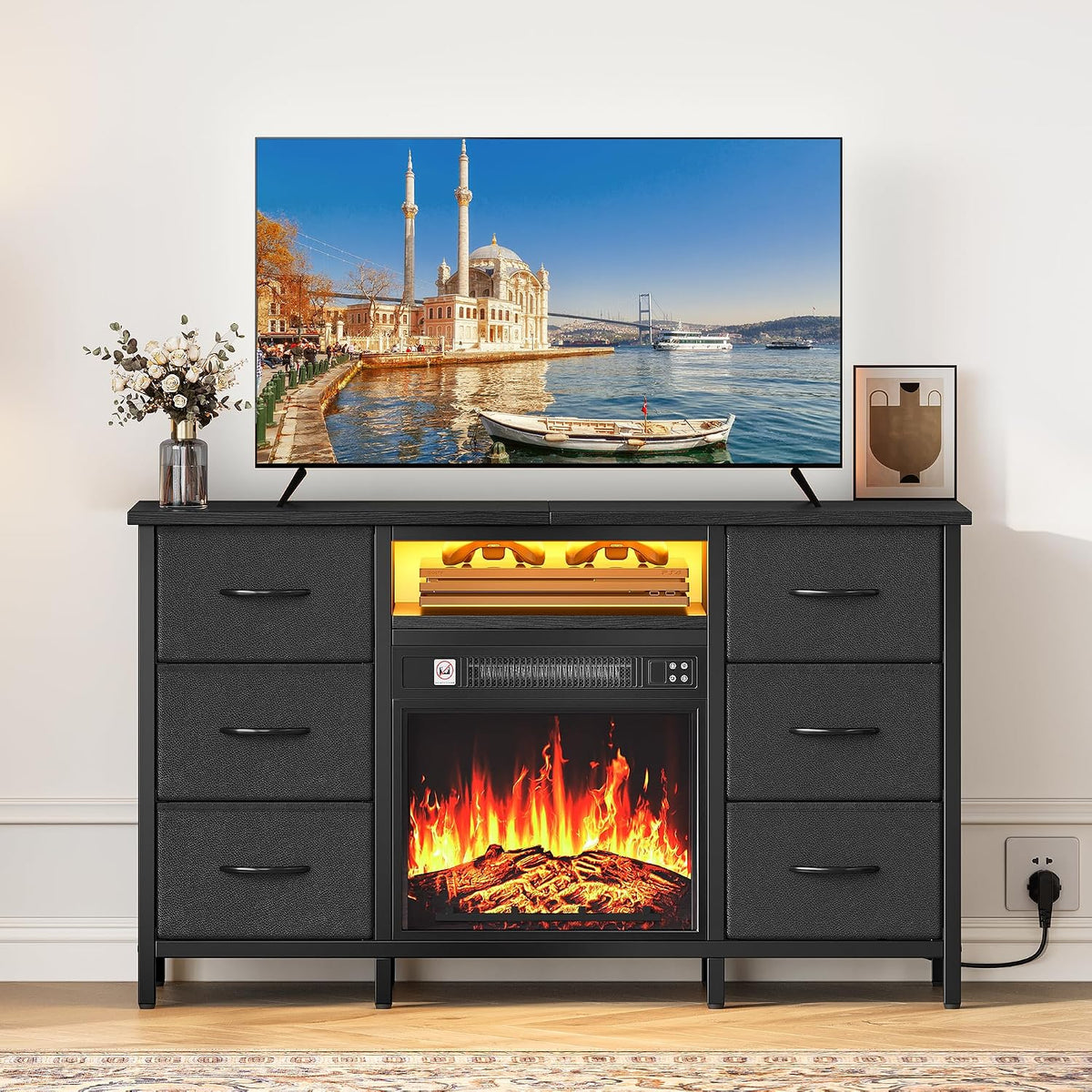 Chimenea eléctrica YITAHOME, de 6 cajones con calefacción, Armario de TV con