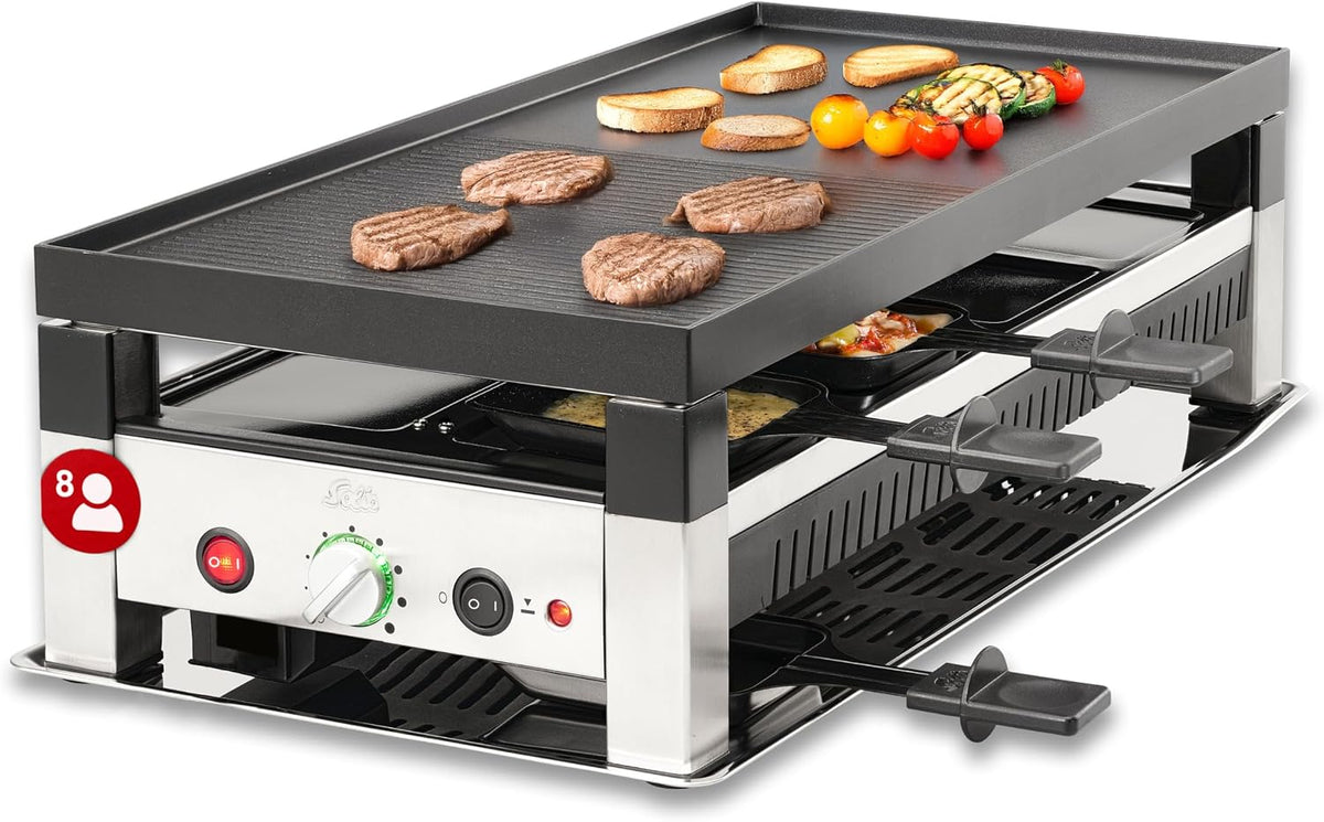 Solis Raclett, 5 in 1 Table Grill 791 Parrilla Electrica de Mesa - Plancha Electrica para Cocinar - 1400W - Apto para Barbacoa - Raclette - Wok