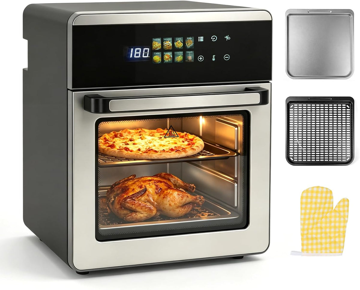 Freidora de aire de JAOGAUS, aire 16L acero inoxidable, Airfryer XXL 8 en 1 con horno