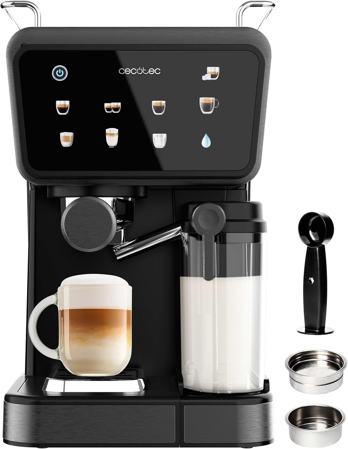 Cecotec Cafeteras individual, Cafeteras Express Semiautomáticas Power Espresso Touch ColdBrew Latte. 1350W, 20 Bares, Frío, Templado o Caliente
