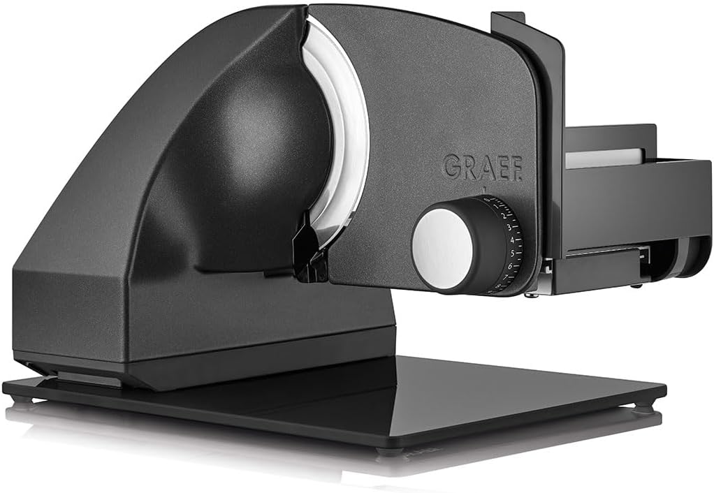 Cortafiambr GRAEF Master M95 - Cortadora eléctrica, 170 W, cuchilla Ø170 mm, inclinable 30°, afilador, corte fino, metálica, Made in Germany, gris