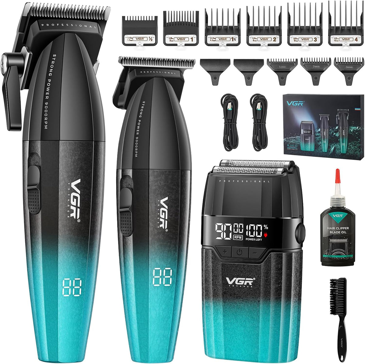 Cortapelos y barbero de VGR, 640 S3 Maquina de Cortar Pelo Hombre Profesional, Pantalla LED, Verde