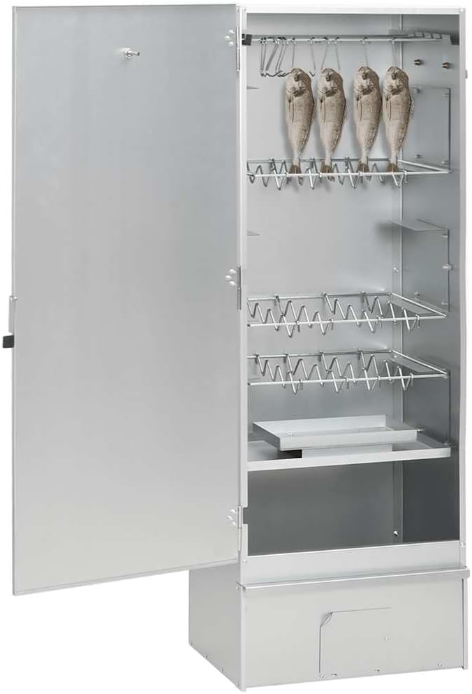 Teenpull Ahumador, Horno para ahumar de acero galvanizado con generador de humo frío, 44, 5 x 29 x 110 cm, incluye 12 ganchos en S, 3 rejillas y 1 kg