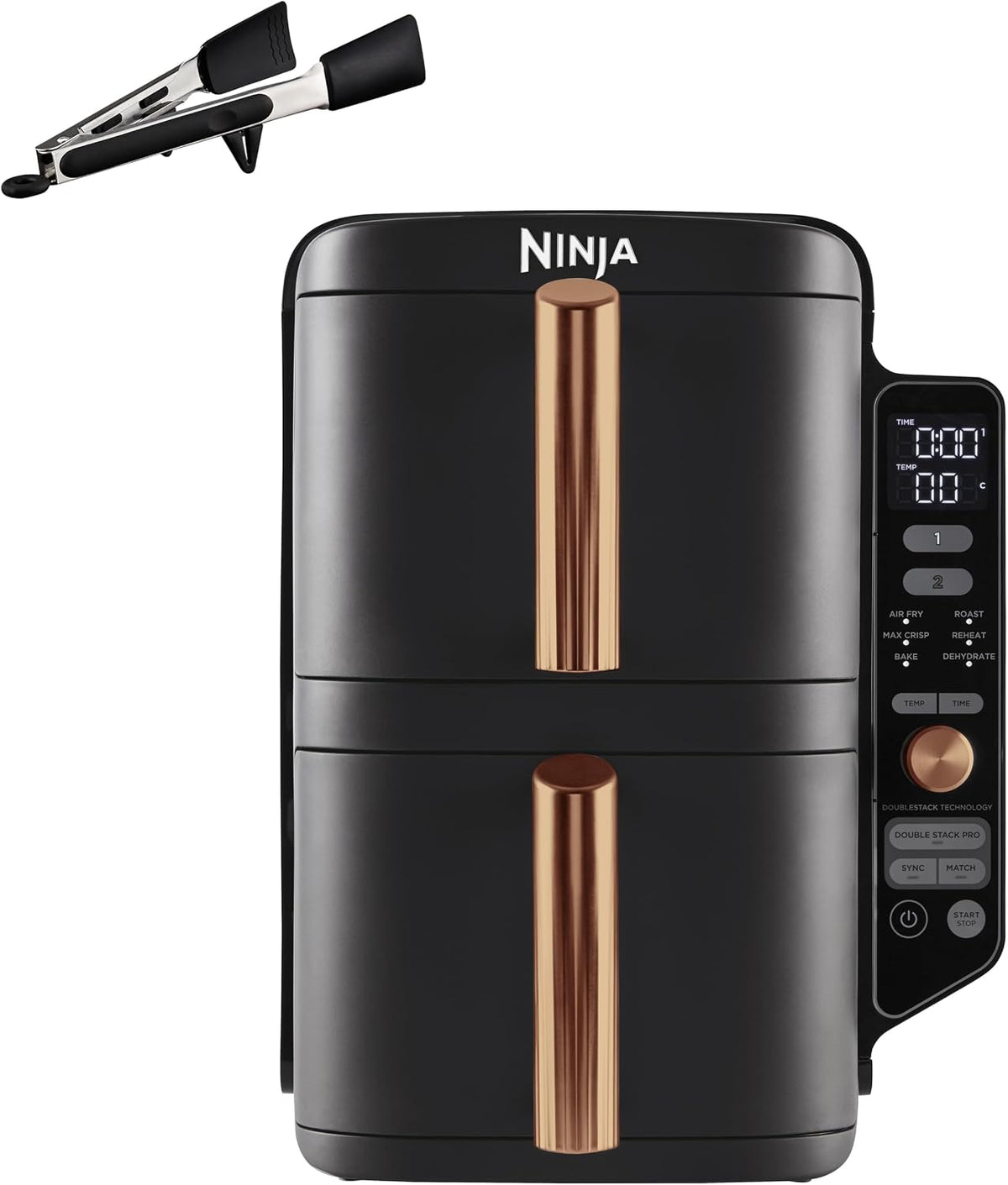 Ninja Freidora de aire, Double Stack XL, Freidora de Aire de Doble Cajón, 9, 5L, Negro/Cobre
