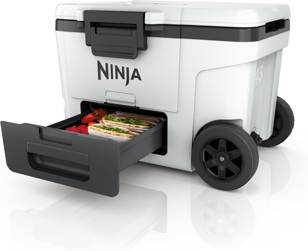 Ninja Nevera, FrostVault, Nevera Portátil Rígida con Ruedas, Blanco Nube