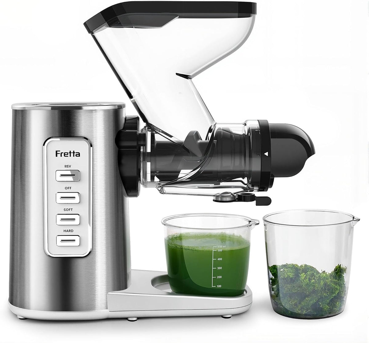Licuadoras Single Auger Fretta, Extractor de Zumo Prensado en Frío 76 mm, libre de BPA (Inox)