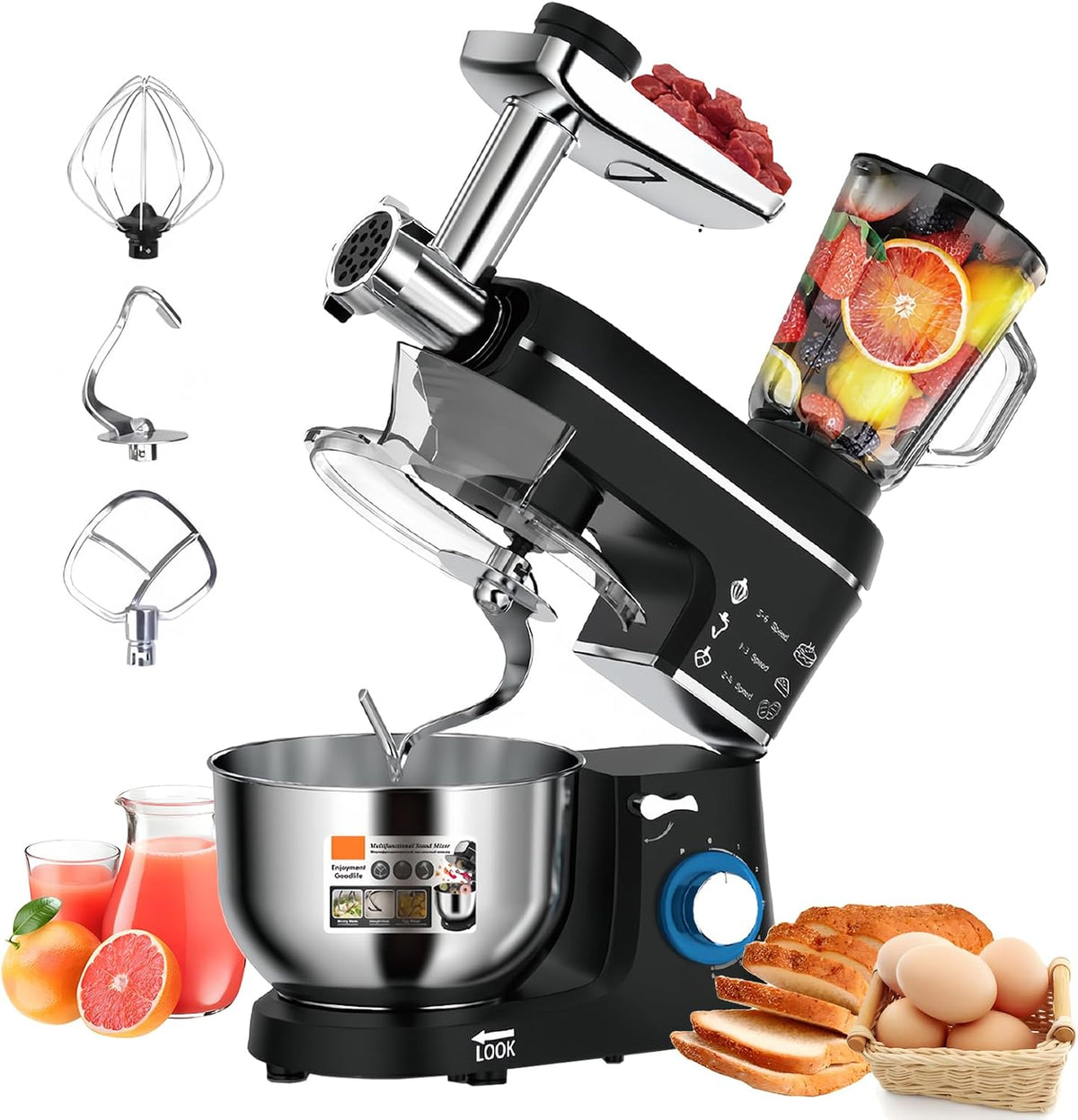 Robots de cocina Fablestoryem, Robot de Cocina Universal, Batidora, Amasadora, 1400W, 10L, Batido Planetario, Picadora, Cabezal para Pasta