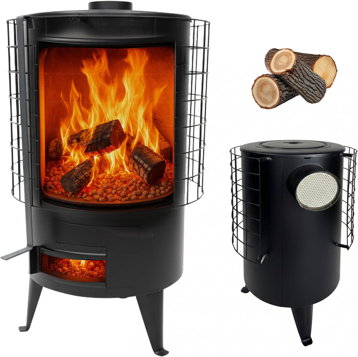 Estufa de EL BAÑO MODERNO, De Leña Redonda, Estufa Pellets con Potencia 8.8 KW Para Calentar Superficie De 50 M², Estufas de Leña Grande, Chimeneas de