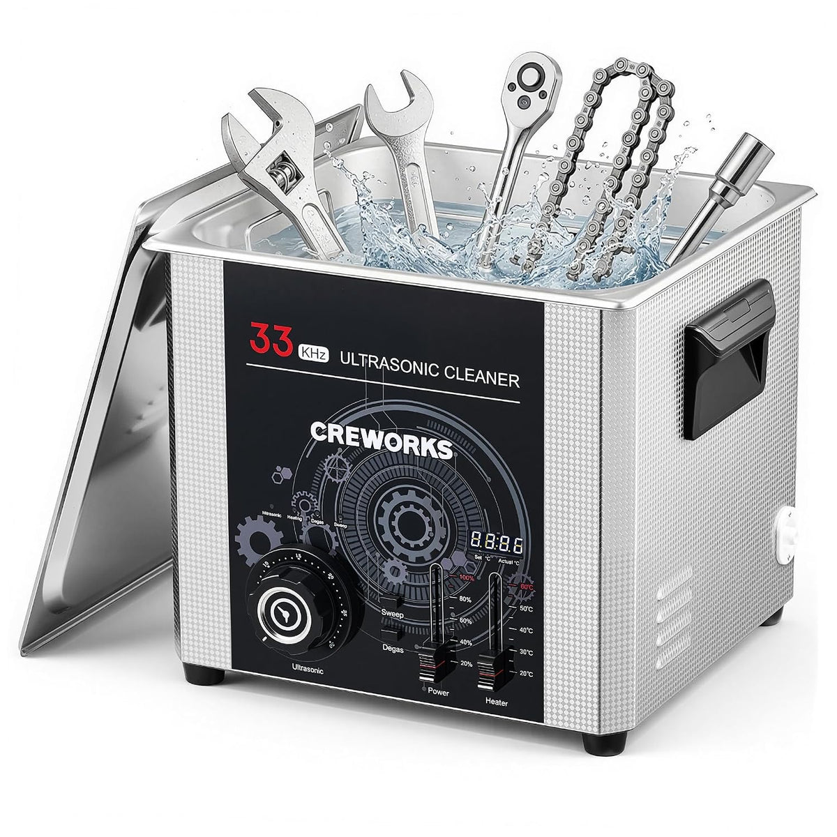 CREWORKS Suministros de limpieza de laboratorio, Limpiador Ultrasónico Industrial 15L, Limpiador Ultrasonidos 360W 33kHz, Temporizador y Temperatura