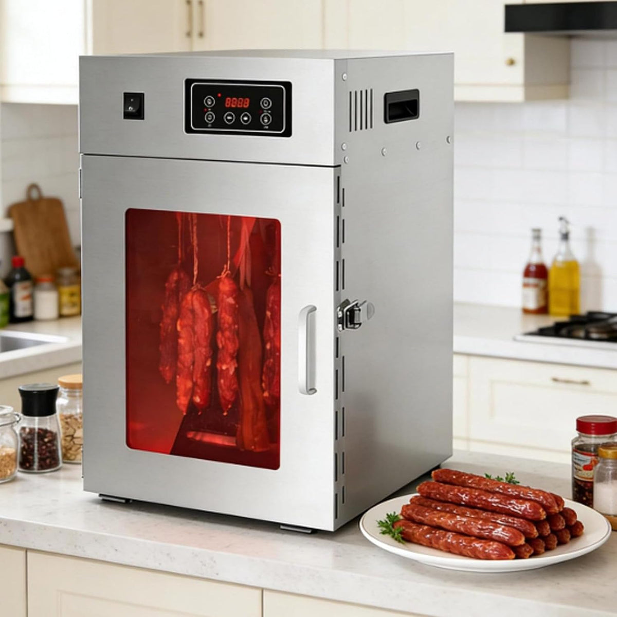 Oiyekntd Deshidratador, Secador de carne eléctrico doméstico, secador de carne giratorio de 360° con panel de control LED, secador de alimentos