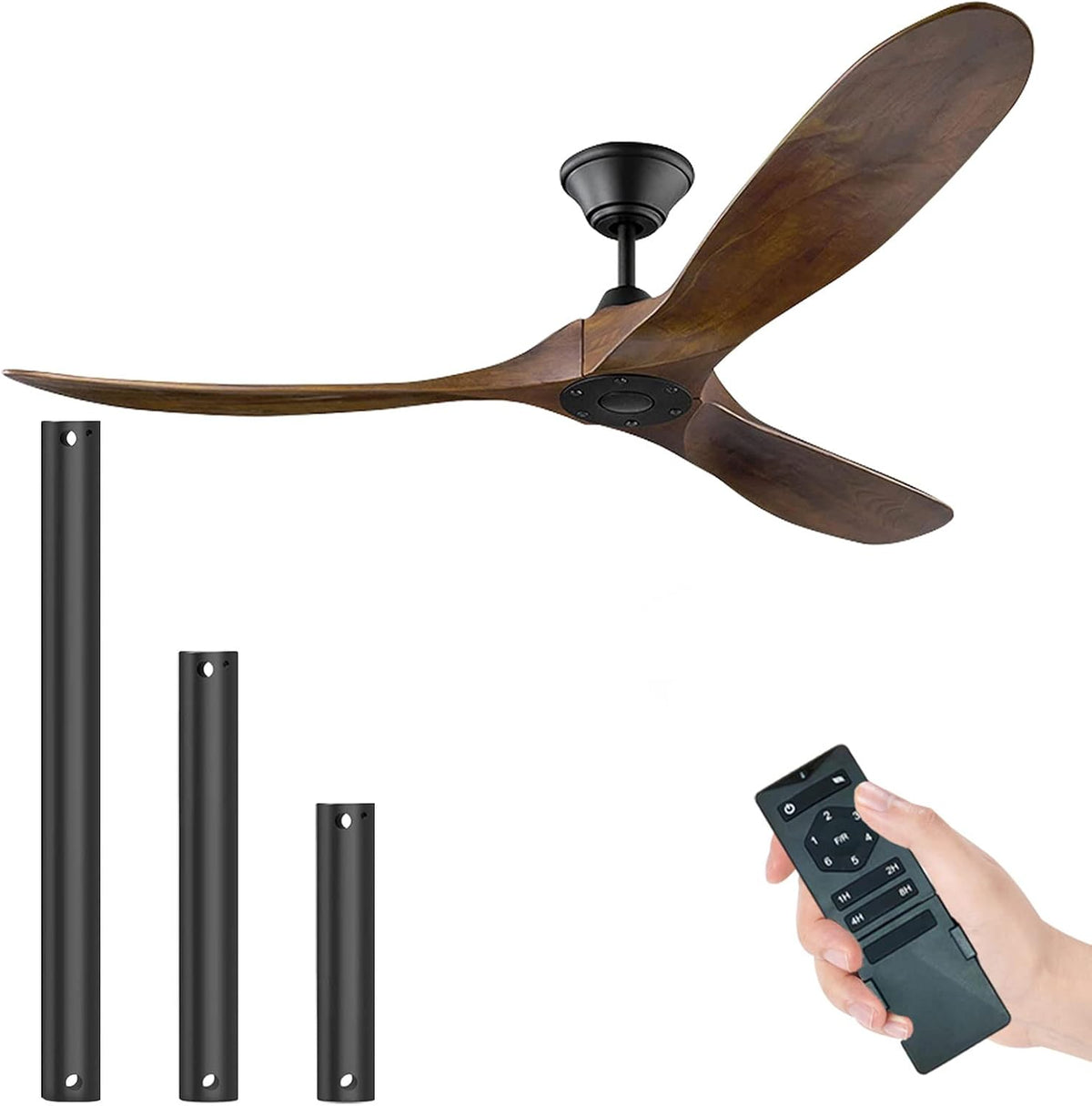 XSGDMN Ventiladores de techo, Ventilador de Techo Madera Nogal 3 Aspas para Salón y Terraza Cubierta, Motor DC Silencioso sin Luz con 6 Velocidades