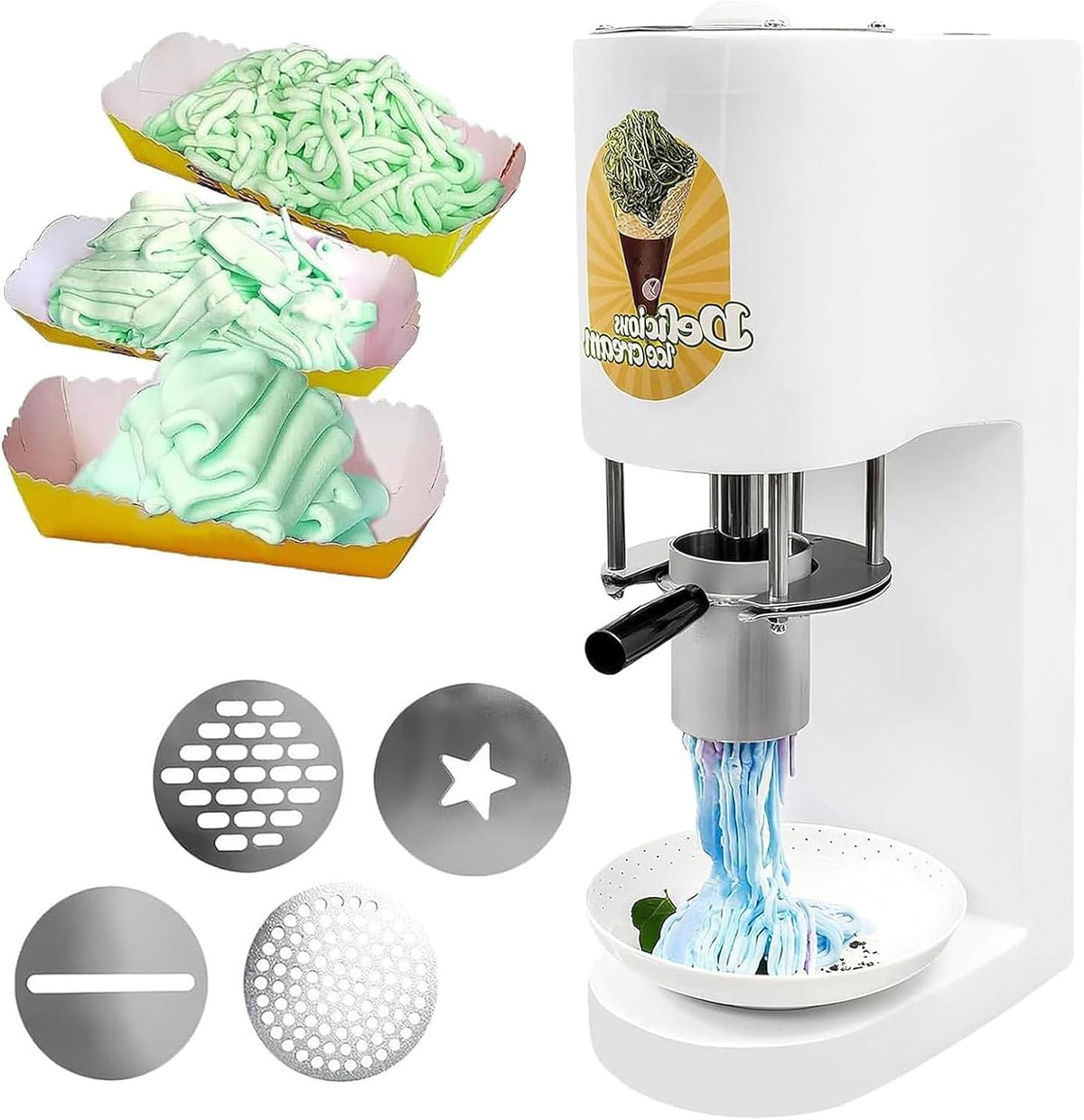 Heladera de Generic, Máquina comercial de helado de espaguetis con 4 moldes, capacidad de 28-30 l/h, para hacer deliciosos helados de espagueti